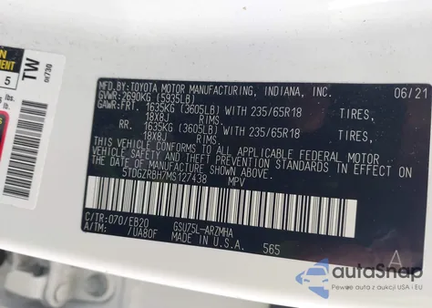 2021 Toyota Highlander Xle из США, поврежденный, VIN 5TDGZRBH7MS127438